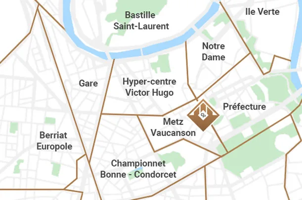 Carte des quartiers de l'estimation immobilière à Grenoble